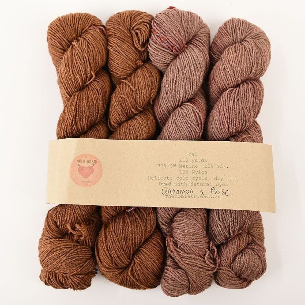 The Noble Thread Yak Yarn Set 4 Skeins SW Merino Yak Nylon Cinnamon & Rose